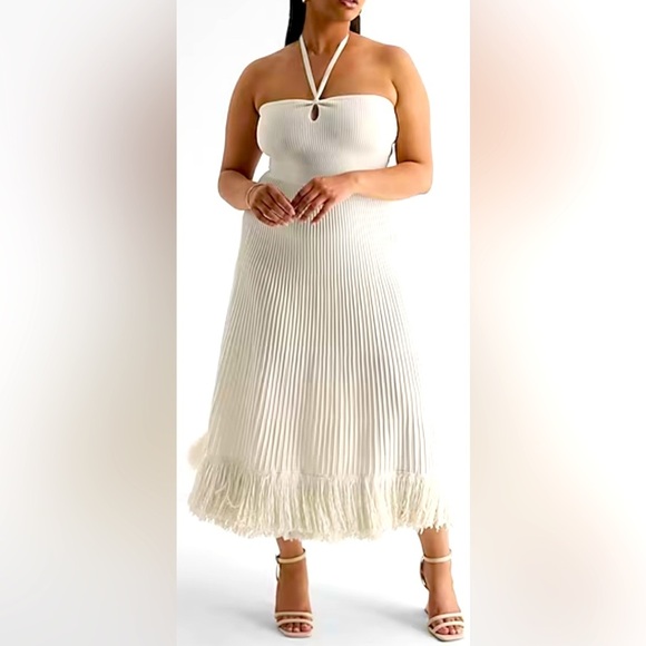 Express Dresses & Skirts - NWT Express Ribbed Halter Midi Dress w/ Fringe